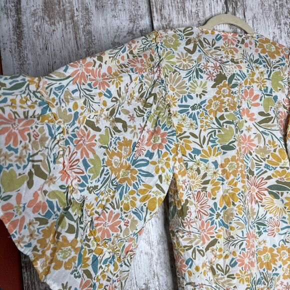 Ivy Jane Women's Size XS Top Oversized V-Neck Tie Neck Ivory Floral Bell Sleeve - Picture 12 of 15